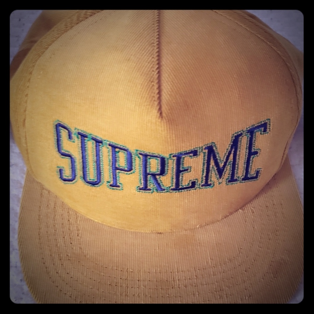 Supreme mustard 5 panel glitter arc logo hat